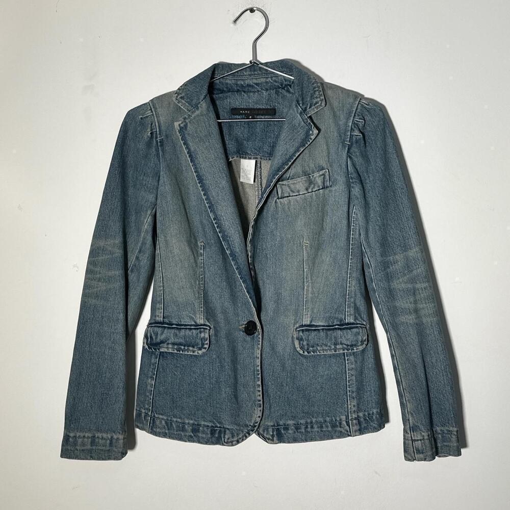 Marc Jacob’s Blazer Vintage 2000s Denim One Button Long Sleeve Blue Size 2